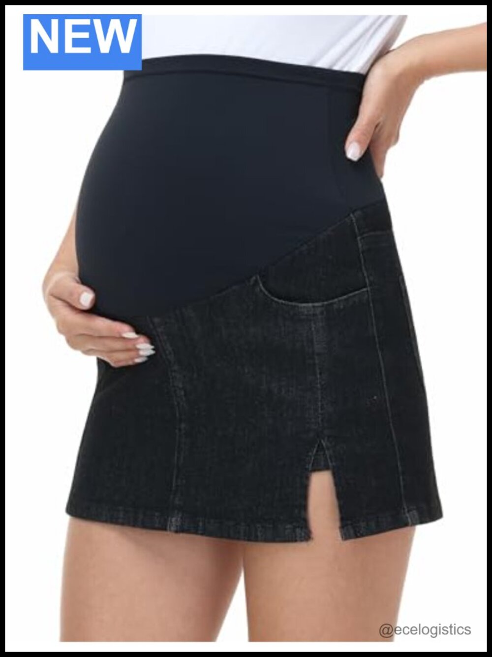 Maternity Jean Skirt Stretchy Denim Skorts A-Line High Rise